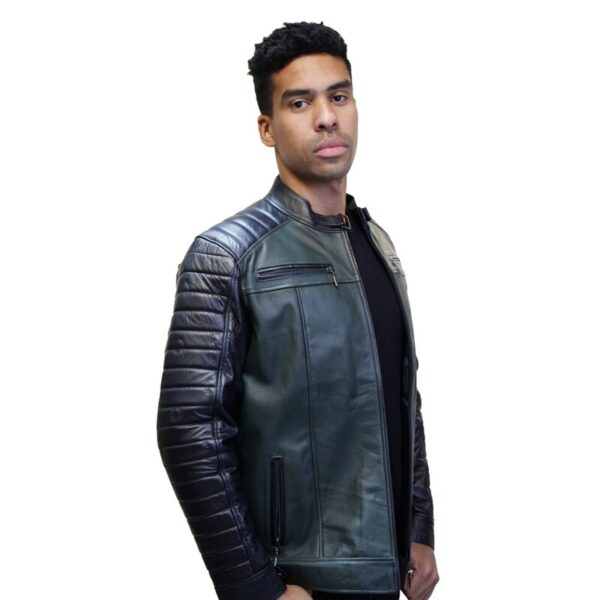 Chaqueta de Cuero Negra-Verde Slim