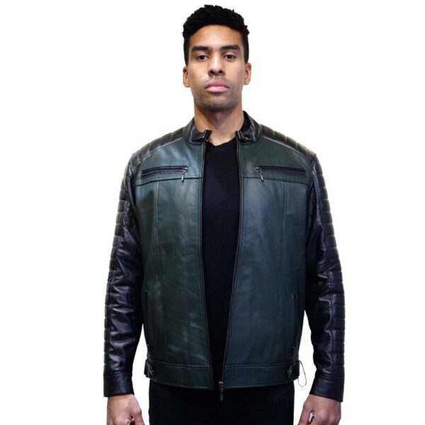 Chaqueta de Cuero Negra-Verde Slim - Imagen 2