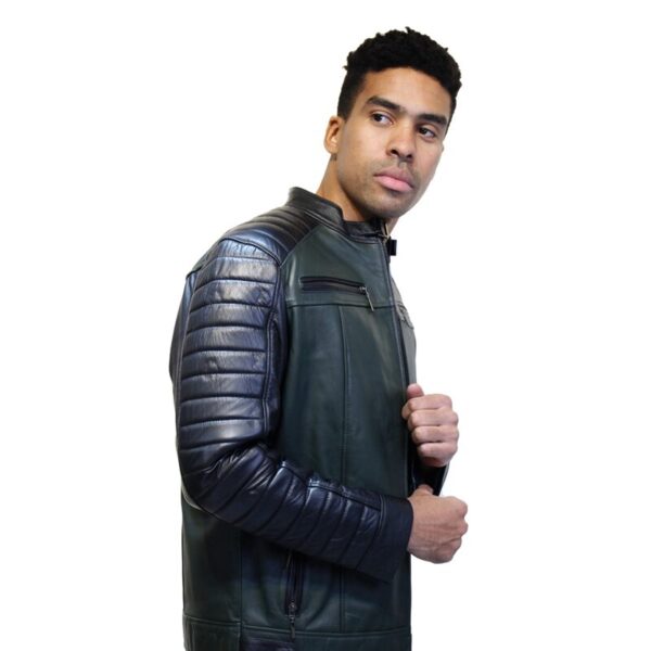 Chaqueta de Cuero Negra-Verde Slim - Imagen 3