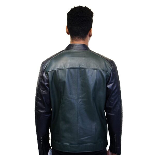 Chaqueta de Cuero Negra-Verde Slim - Imagen 4