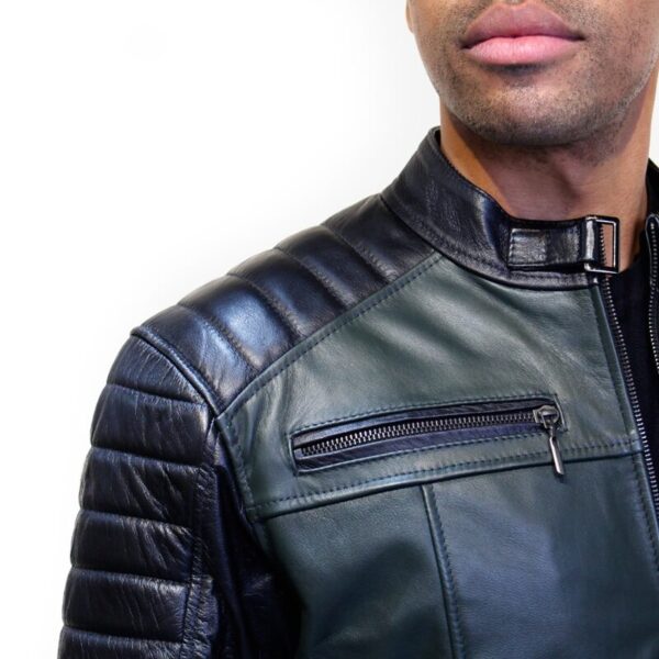 Chaqueta de Cuero Negra-Verde Slim - Imagen 5