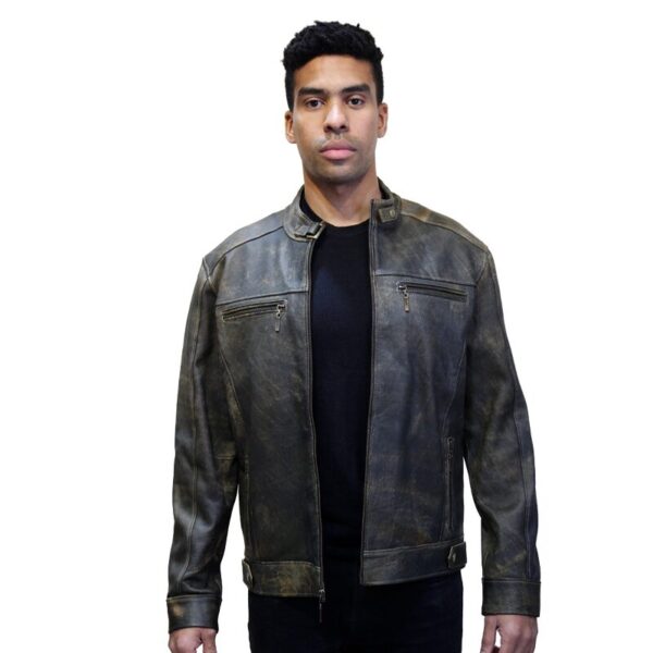 Chaqueta de Cuero Raspada Amarilla - Recta - Imagen 2