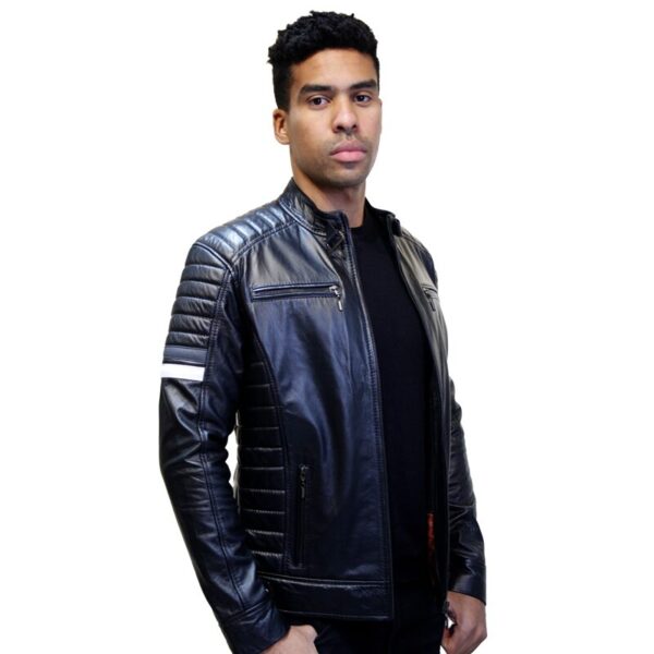 Chaqueta de Cuero Negra-Blanca Slim