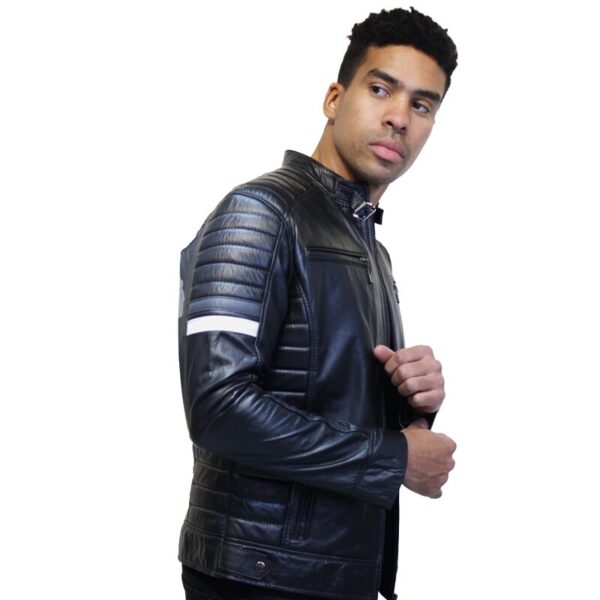 Chaqueta de Cuero Negra-Blanca Slim - Imagen 3