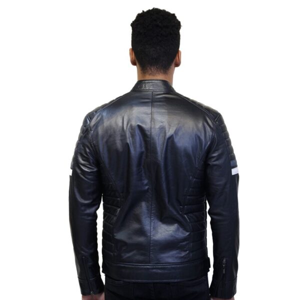 Chaqueta de Cuero Negra-Blanca Slim - Imagen 4