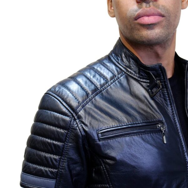 Chaqueta de Cuero Negra-Blanca Slim - Imagen 5