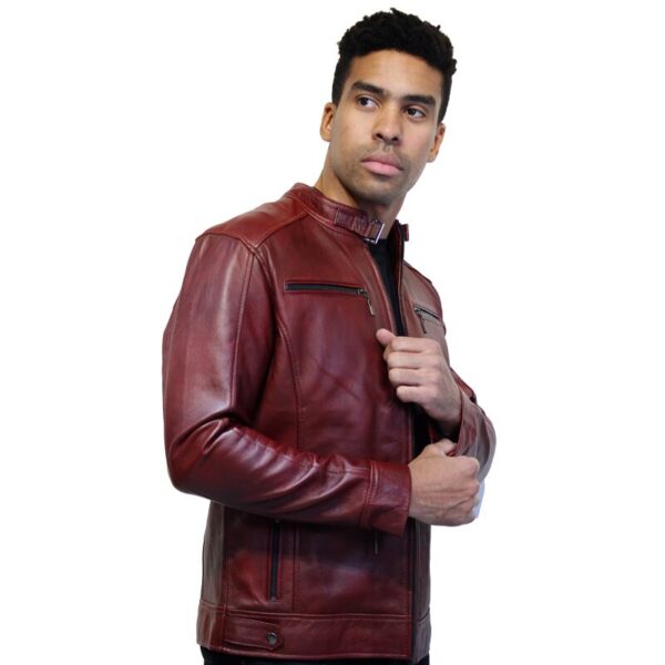 Chaqueta de Cuero Burdeos Recta - Imagen 4