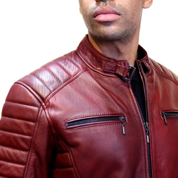 Chaqueta de Cuero Burdeos Slim - Imagen 5