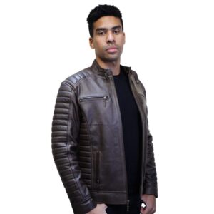 Chaqueta de Cuero Café Slim