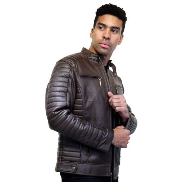Chaqueta de Cuero Café Slim - Imagen 3