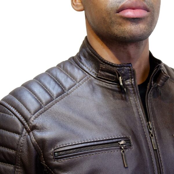 Chaqueta de Cuero Café Slim - Imagen 5