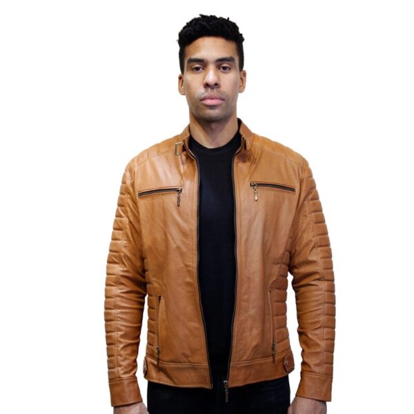 Chaqueta de Cuero Miel Slim - Imagen 2