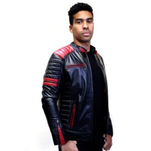 Chaqueta de Cuero Negra-Roja Slim