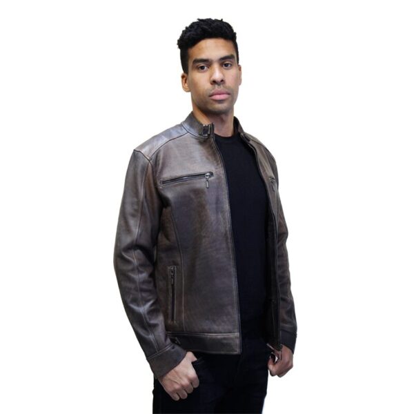 Chaqueta de Cuero Raspada Café Recta