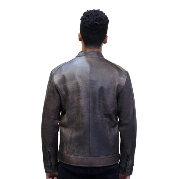 Chaqueta de Cuero Raspada Café Recta - Imagen 3